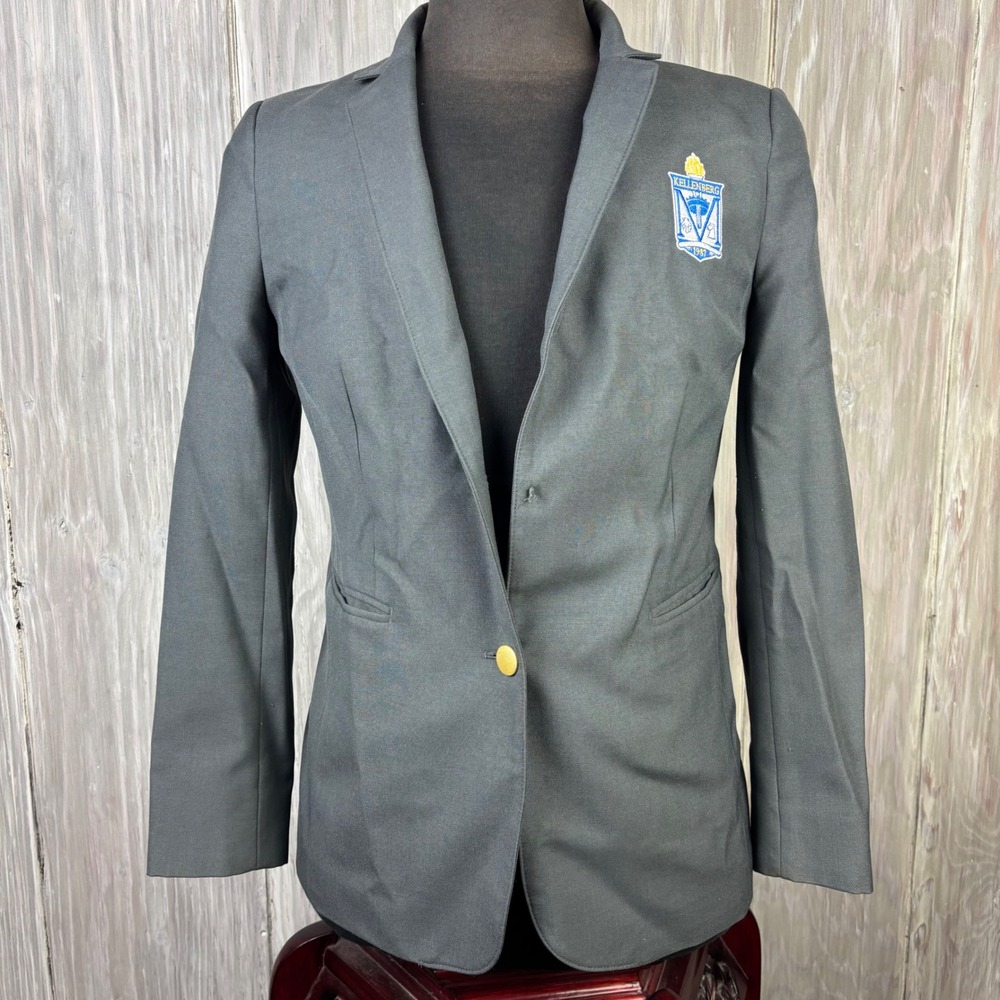 Lands End Blazer Womens 8 Gray Kellenberg School Crest Wool Blend 473115 E19